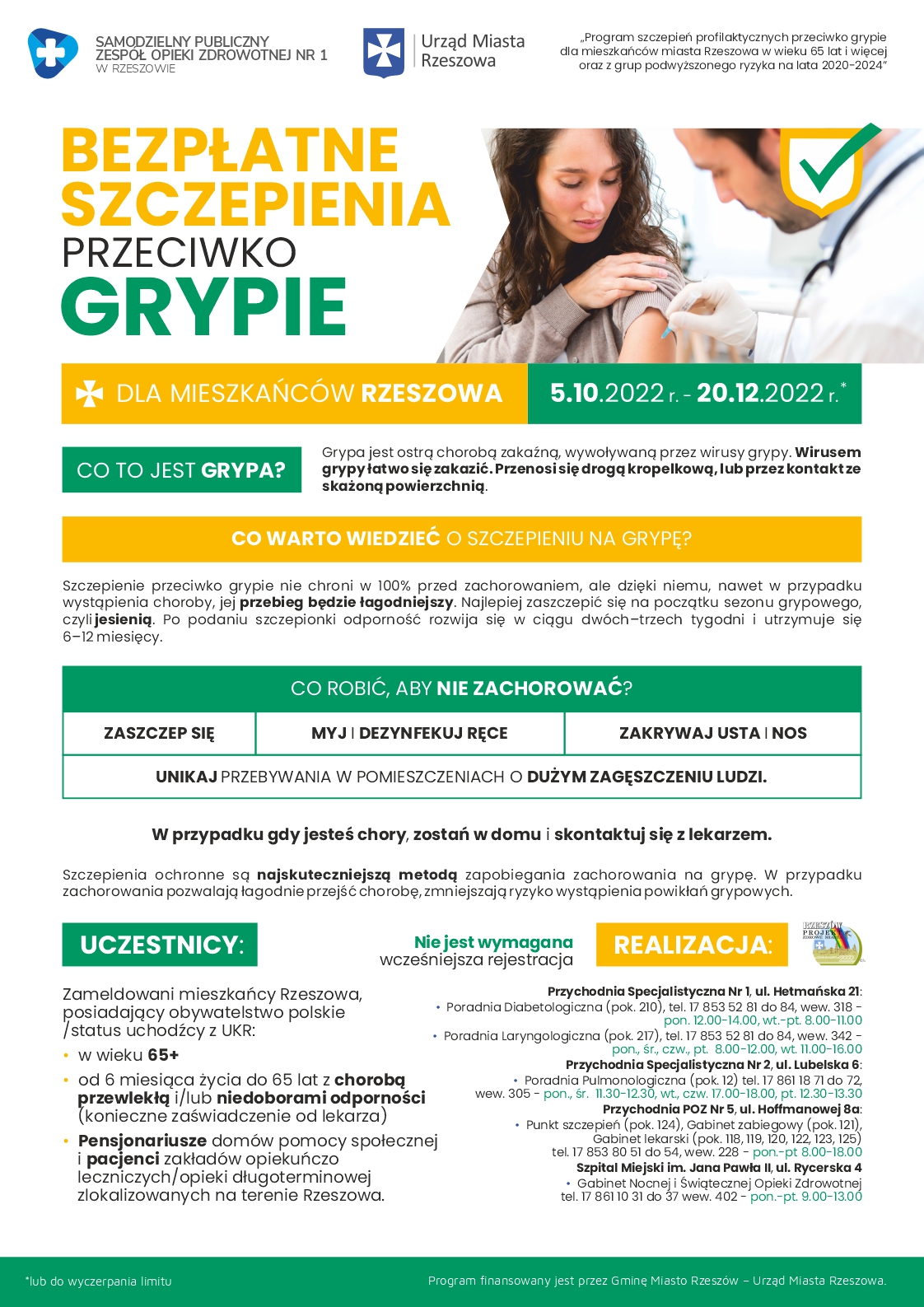 „Program szczepień profilaktycznych przeciwko grypie dla mieszkańców Miasta Rzeszowa w wieku 65 lat i więcej oraz z grup podwyższonego ryzyka na lata 2020-2024”.